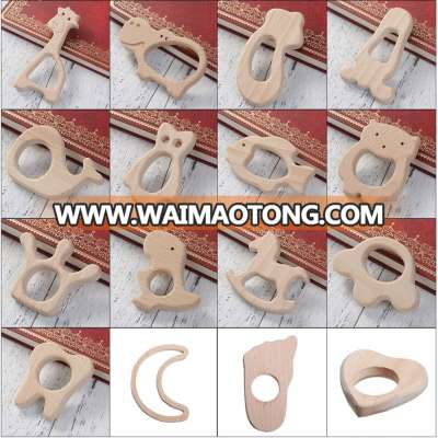 Hot Sale Natural Fish Animal Beech Wood Baby Teether