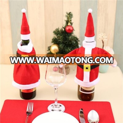 Hot Sale New Year Party Decorations Christmas Hats White Red Skirt Nonwovens Wine Beer Bottle Covers